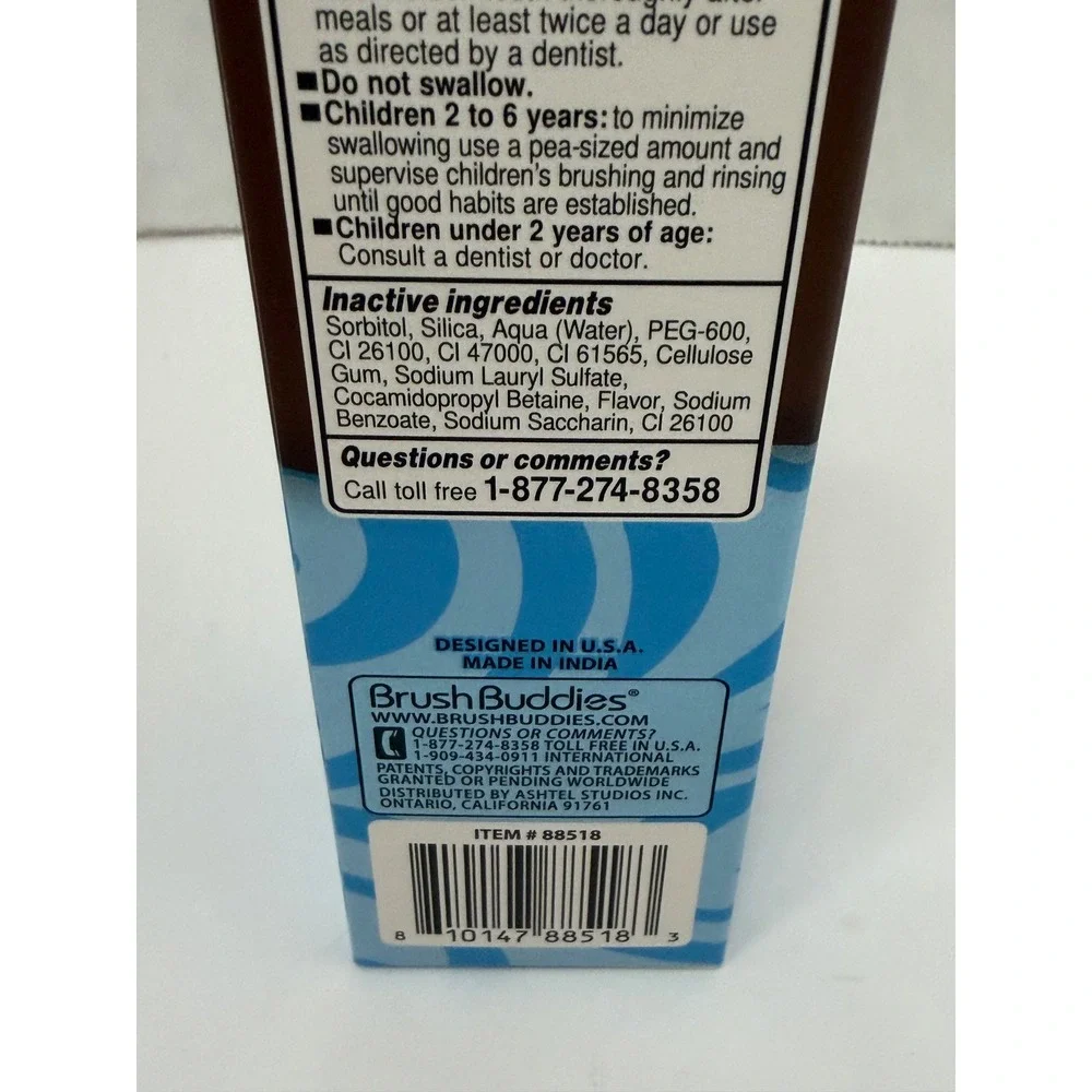Brush Buddies Chocolate Ice Cream Flavored Toothpaste Anticavity Fluoride 3.5oz
